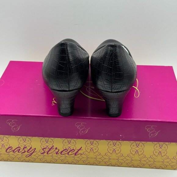 Easy Street Womens Fabulous Black Crocodile Embossed Heels Pumps Size 9 - Picture 4 of 9